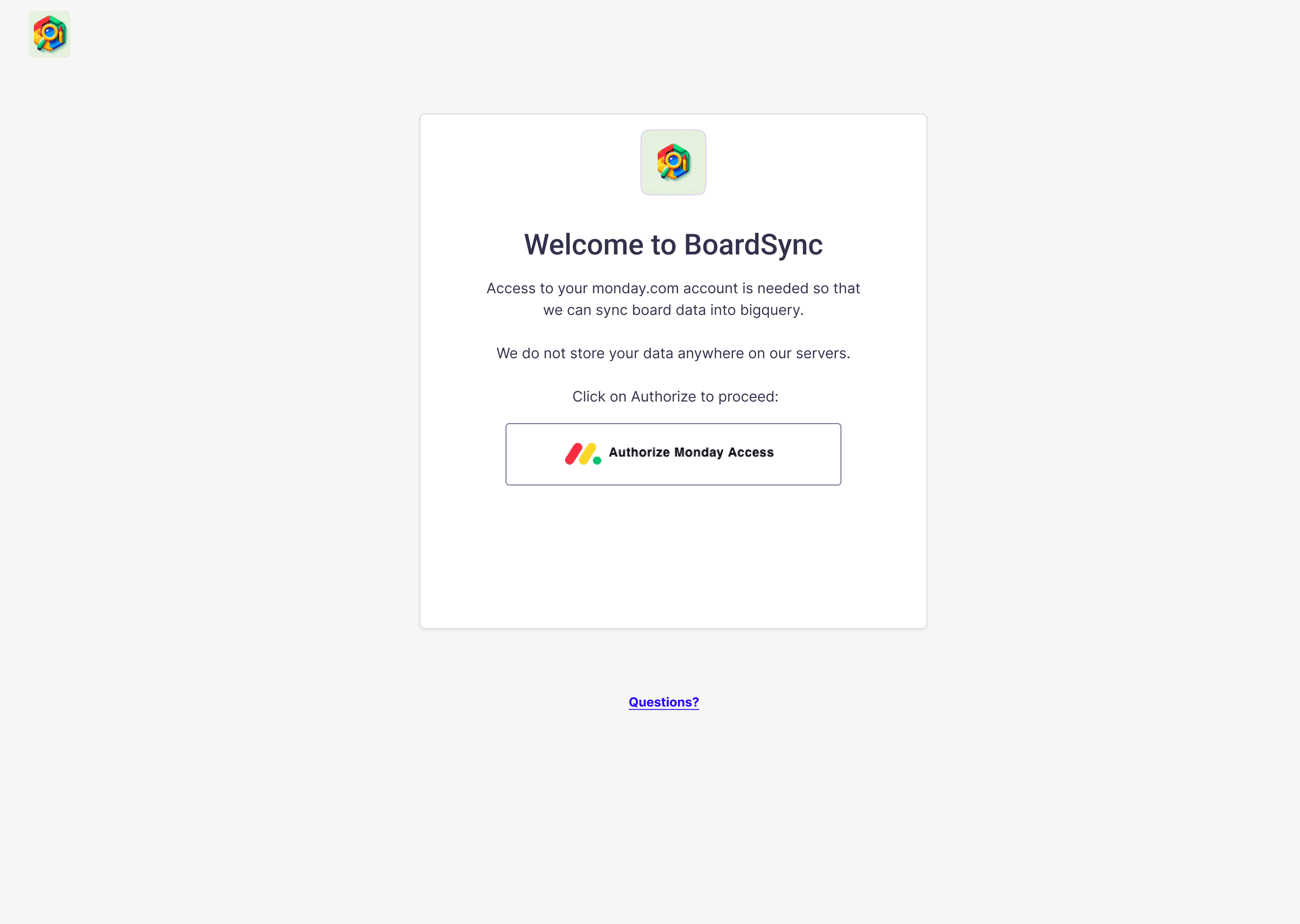 monday.com authorization screen for BoardSync permissions